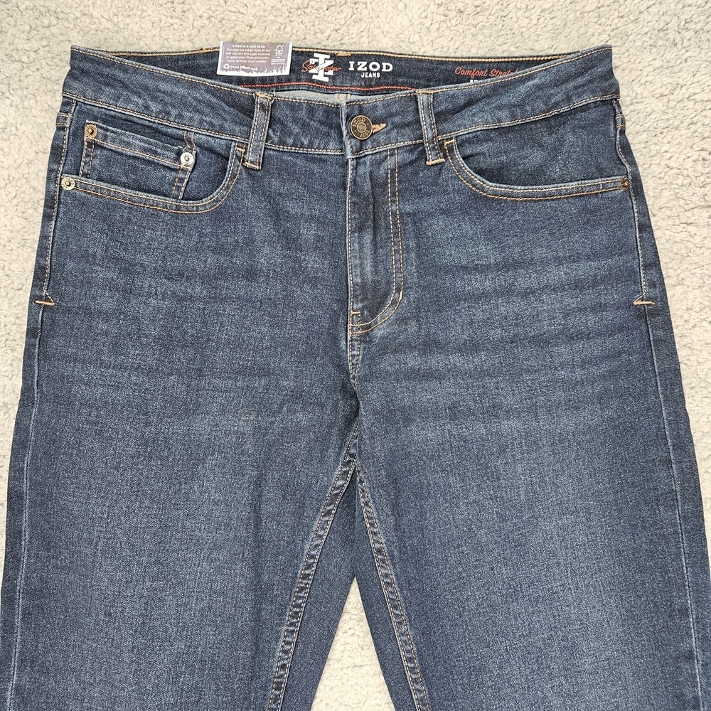 IZOD Saltwater Jeans Men's 32x34 Straight Fit Comfort Stretch Dark Wash Denim - Picture 4 of 13